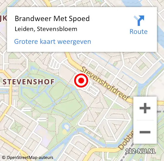 Locatie op kaart van de 112 melding: Brandweer Met Spoed Naar Leiden, Stevensbloem op 24 oktober 2024 21:40