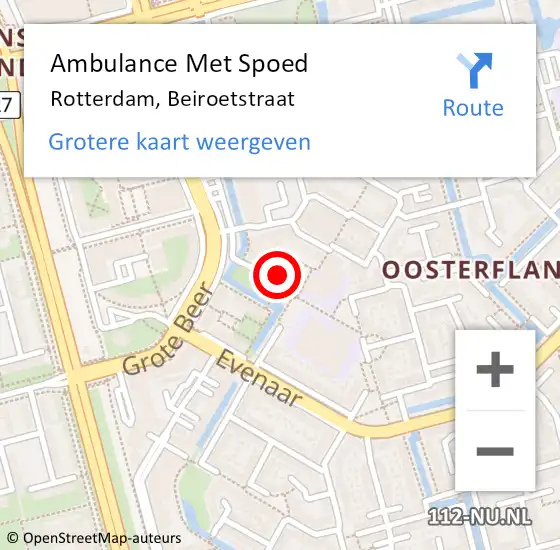 Locatie op kaart van de 112 melding: Ambulance Met Spoed Naar Rotterdam, Beiroetstraat op 24 oktober 2024 21:44