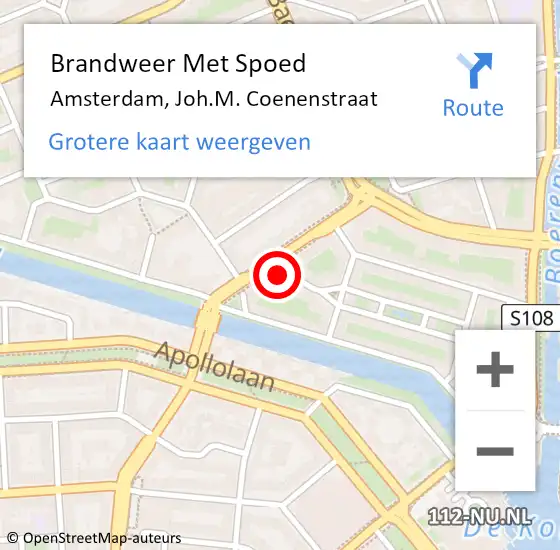 Locatie op kaart van de 112 melding: Brandweer Met Spoed Naar Amsterdam, Joh.M. Coenenstraat op 24 oktober 2024 21:46