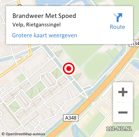 Locatie op kaart van de 112 melding: Brandweer Met Spoed Naar Velp, Rietganssingel op 24 oktober 2024 22:20