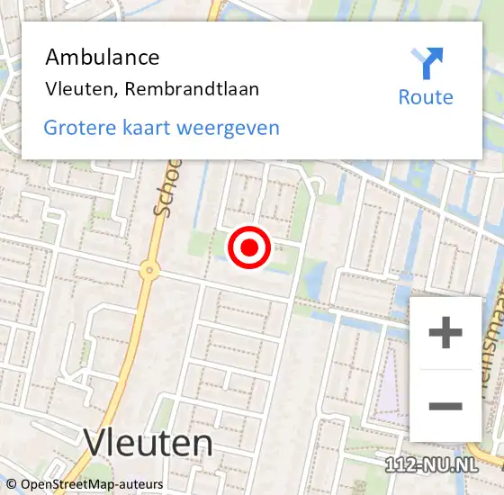 Locatie op kaart van de 112 melding: Ambulance Vleuten, Rembrandtlaan op 24 oktober 2014 15:44