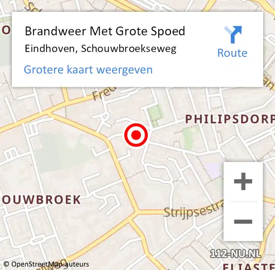 Locatie op kaart van de 112 melding: Brandweer Met Grote Spoed Naar Eindhoven, Schouwbroekseweg op 24 oktober 2024 23:18