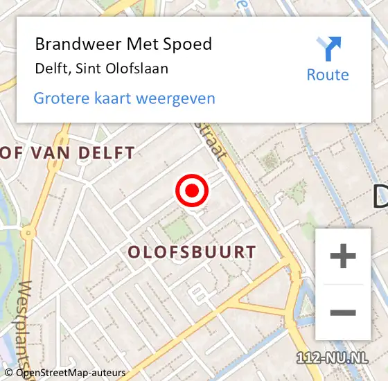 Locatie op kaart van de 112 melding: Brandweer Met Spoed Naar Delft, Sint Olofslaan op 25 oktober 2024 00:25