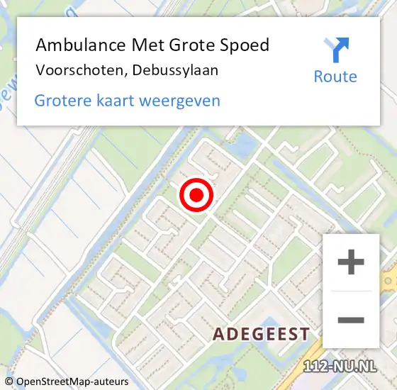 Locatie op kaart van de 112 melding: Ambulance Met Grote Spoed Naar Voorschoten, Debussylaan op 25 oktober 2024 01:22