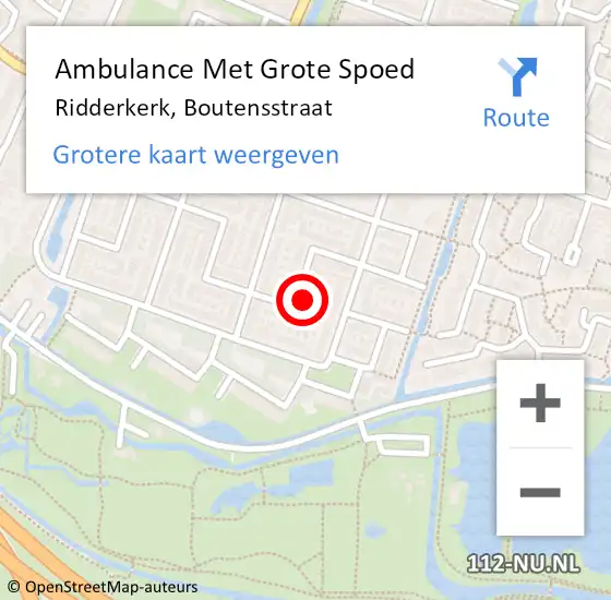 Locatie op kaart van de 112 melding: Ambulance Met Grote Spoed Naar Ridderkerk, Boutensstraat op 25 oktober 2024 01:26