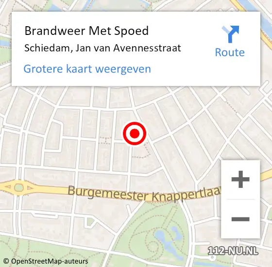 Locatie op kaart van de 112 melding: Brandweer Met Spoed Naar Schiedam, Jan van Avennesstraat op 25 oktober 2024 01:47