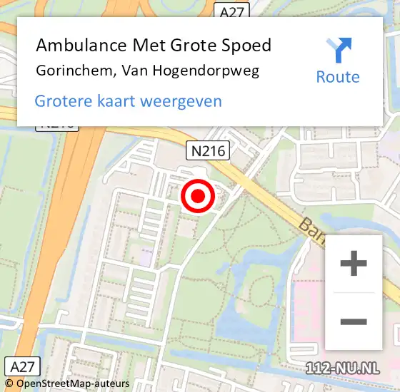 Locatie op kaart van de 112 melding: Ambulance Met Grote Spoed Naar Gorinchem, Van Hogendorpweg op 25 oktober 2024 01:51