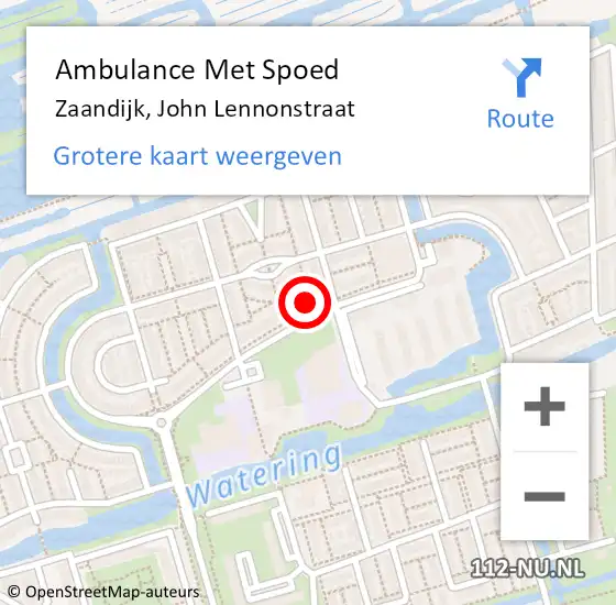 Locatie op kaart van de 112 melding: Ambulance Met Spoed Naar Zaandijk, John Lennonstraat op 25 oktober 2024 02:09