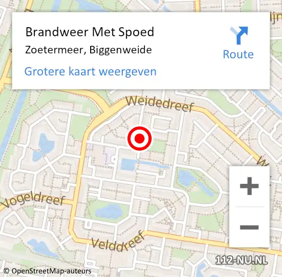 Locatie op kaart van de 112 melding: Brandweer Met Spoed Naar Zoetermeer, Biggenweide op 25 oktober 2024 04:11