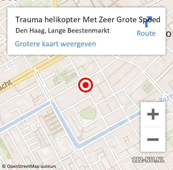 Locatie op kaart van de 112 melding: Trauma helikopter Met Zeer Grote Spoed Naar Den Haag, Lange Beestenmarkt op 25 oktober 2024 04:12