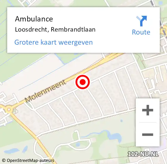 Locatie op kaart van de 112 melding: Ambulance Loosdrecht, Rembrandtlaan op 24 oktober 2014 15:55