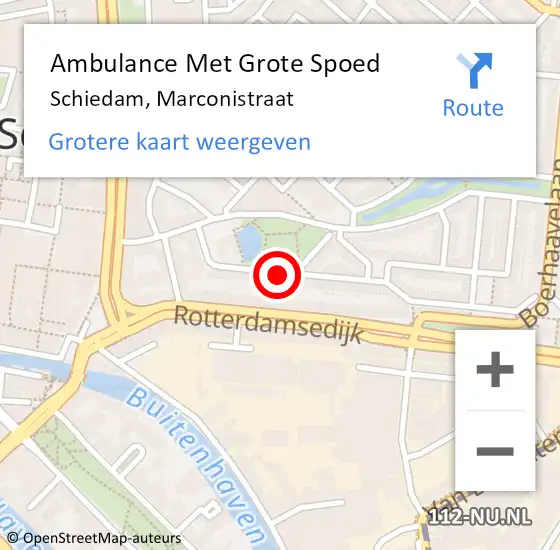 Locatie op kaart van de 112 melding: Ambulance Met Grote Spoed Naar Schiedam, Marconistraat op 25 oktober 2024 04:51