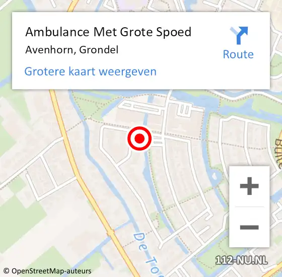 Locatie op kaart van de 112 melding: Ambulance Met Grote Spoed Naar Avenhorn, Grondel op 25 oktober 2024 05:22