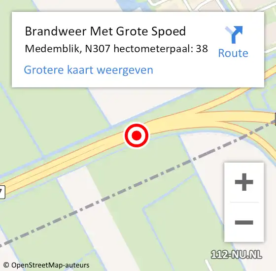 Locatie op kaart van de 112 melding: Brandweer Met Grote Spoed Naar Medemblik, N307 hectometerpaal: 38 op 25 oktober 2024 05:38