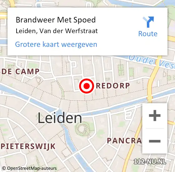 Locatie op kaart van de 112 melding: Brandweer Met Spoed Naar Leiden, Van der Werfstraat op 25 oktober 2024 06:10