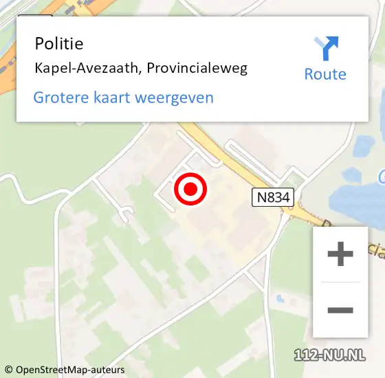 Locatie op kaart van de 112 melding: Politie Kapel-Avezaath, Provincialeweg op 25 oktober 2024 06:19