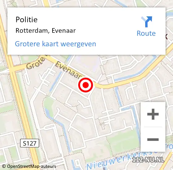 Locatie op kaart van de 112 melding: Politie Rotterdam, Evenaar op 25 oktober 2024 08:26