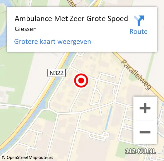 Locatie op kaart van de 112 melding: Ambulance Met Zeer Grote Spoed Naar Giessen op 25 oktober 2024 08:57