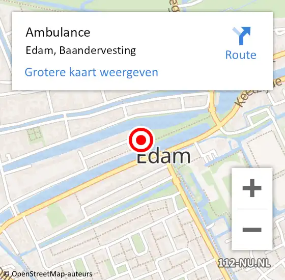 Locatie op kaart van de 112 melding: Ambulance Edam, Baandervesting op 25 oktober 2024 09:24