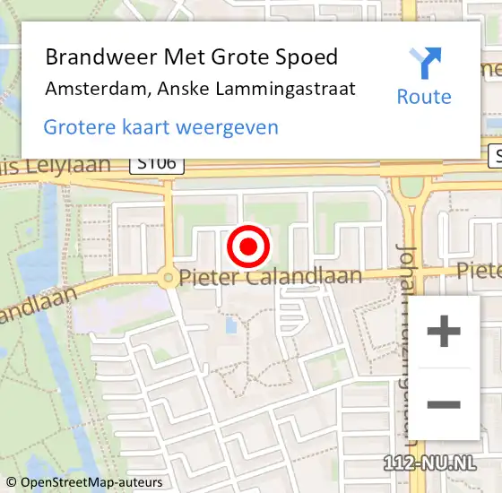 Locatie op kaart van de 112 melding: Brandweer Met Grote Spoed Naar Amsterdam, Anske Lammingastraat op 25 oktober 2024 09:27