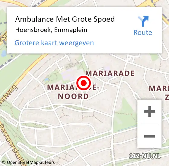 Locatie op kaart van de 112 melding: Ambulance Met Grote Spoed Naar Hoensbroek, Emmaplein op 24 oktober 2014 16:13