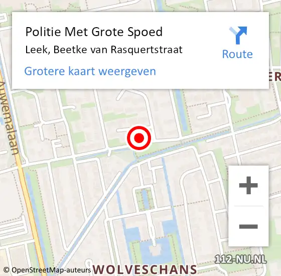 Locatie op kaart van de 112 melding: Politie Met Grote Spoed Naar Leek, Beetke van Rasquertstraat op 25 oktober 2024 09:59