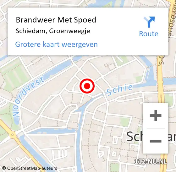 Locatie op kaart van de 112 melding: Brandweer Met Spoed Naar Schiedam, Groenweegje op 25 oktober 2024 10:19