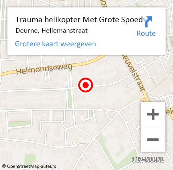 Locatie op kaart van de 112 melding: Trauma helikopter Met Grote Spoed Naar Deurne, Hellemanstraat op 25 oktober 2024 10:30