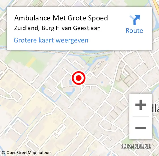 Locatie op kaart van de 112 melding: Ambulance Met Grote Spoed Naar Zuidland, Burg H van Geestlaan op 25 oktober 2024 11:17