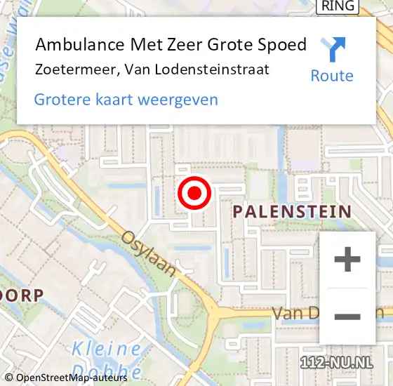 Locatie op kaart van de 112 melding: Ambulance Met Zeer Grote Spoed Naar Zoetermeer, Van Lodensteinstraat op 25 oktober 2024 11:19