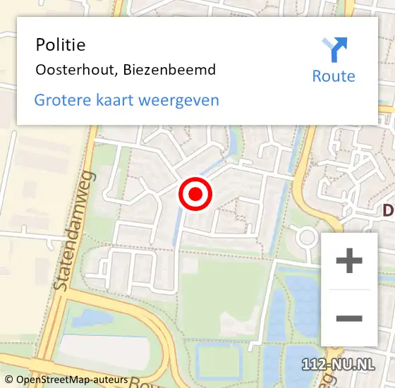 Locatie op kaart van de 112 melding: Politie Oosterhout, Biezenbeemd op 25 oktober 2024 11:28