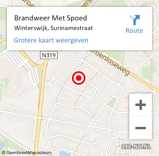 Locatie op kaart van de 112 melding: Brandweer Met Spoed Naar Winterswijk, Surinamestraat op 25 oktober 2024 11:31