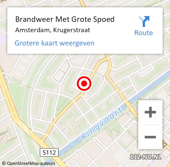 Locatie op kaart van de 112 melding: Brandweer Met Grote Spoed Naar Amsterdam, Krugerstraat op 25 oktober 2024 11:37