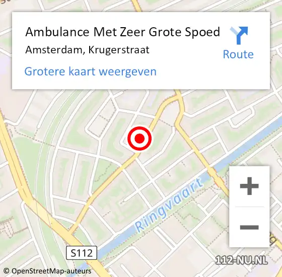 Locatie op kaart van de 112 melding: Ambulance Met Zeer Grote Spoed Naar Amsterdam, Krugerstraat op 25 oktober 2024 11:38