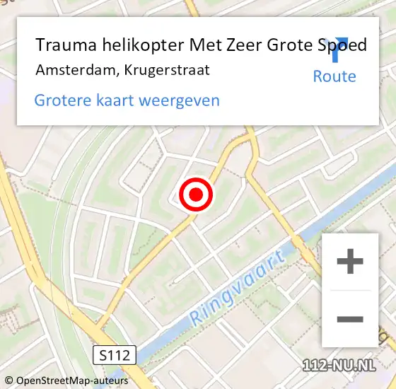 Locatie op kaart van de 112 melding: Trauma helikopter Met Zeer Grote Spoed Naar Amsterdam, Krugerstraat op 25 oktober 2024 11:40