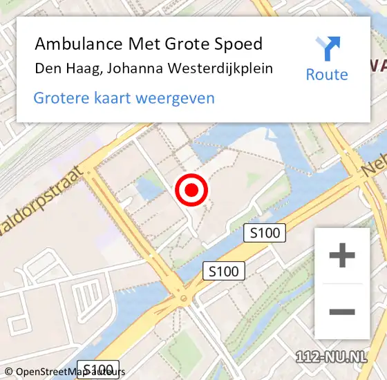 Locatie op kaart van de 112 melding: Ambulance Met Grote Spoed Naar Den Haag, Johanna Westerdijkplein op 25 oktober 2024 11:48