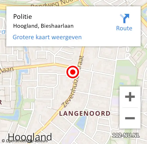 Locatie op kaart van de 112 melding: Politie Hoogland, Bieshaarlaan op 25 oktober 2024 11:49