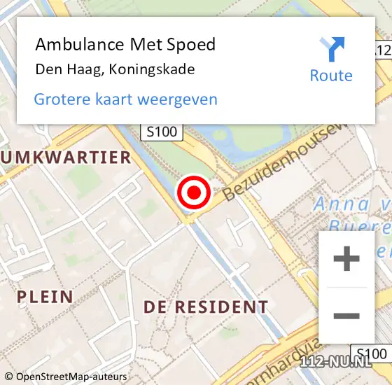 Locatie op kaart van de 112 melding: Ambulance Met Spoed Naar Den Haag, Koningskade op 25 oktober 2024 11:53