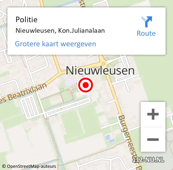 Locatie op kaart van de 112 melding: Politie Nieuwleusen, Kon.Julianalaan op 25 oktober 2024 12:06