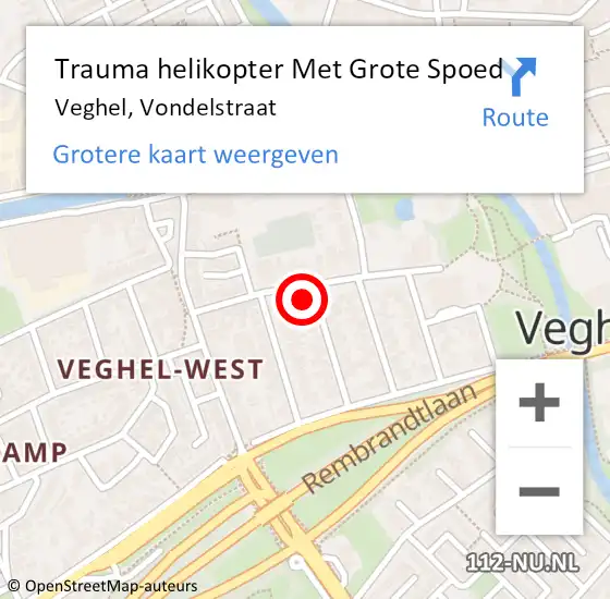 Locatie op kaart van de 112 melding: Trauma helikopter Met Grote Spoed Naar Veghel, Vondelstraat op 25 oktober 2024 12:12