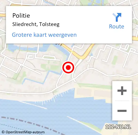 Locatie op kaart van de 112 melding: Politie Sliedrecht, Tolsteeg op 25 oktober 2024 12:32