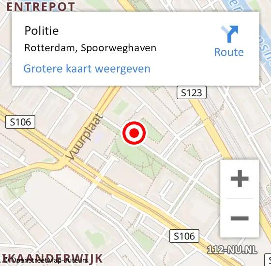 Locatie op kaart van de 112 melding: Politie Rotterdam, Spoorweghaven op 25 oktober 2024 12:33