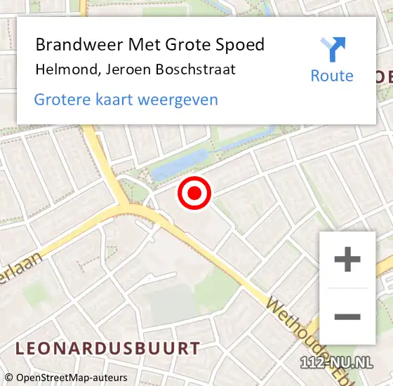 Locatie op kaart van de 112 melding: Brandweer Met Grote Spoed Naar Helmond, Jeroen Boschstraat op 25 oktober 2024 12:38