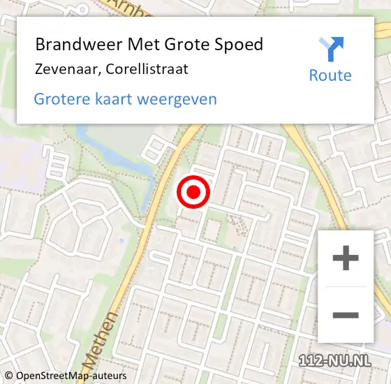 Locatie op kaart van de 112 melding: Brandweer Met Grote Spoed Naar Zevenaar, Corellistraat op 25 oktober 2024 12:49