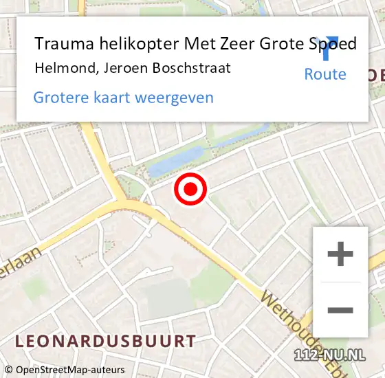 Locatie op kaart van de 112 melding: Trauma helikopter Met Zeer Grote Spoed Naar Helmond, Jeroen Boschstraat op 25 oktober 2024 12:50