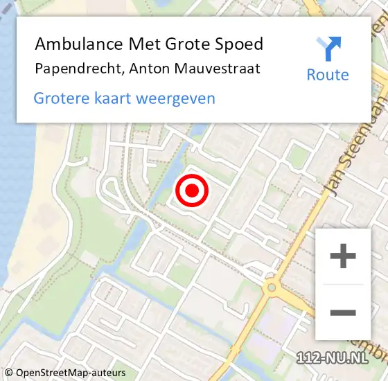 Locatie op kaart van de 112 melding: Ambulance Met Grote Spoed Naar Papendrecht, Anton Mauvestraat op 25 oktober 2024 12:56