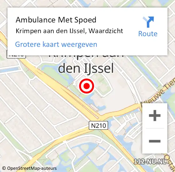 Locatie op kaart van de 112 melding: Ambulance Met Spoed Naar Krimpen aan den IJssel, Waardzicht op 25 oktober 2024 13:07