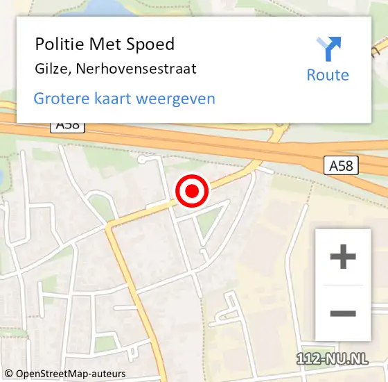 Locatie op kaart van de 112 melding: Politie Met Spoed Naar Gilze, Nerhovensestraat op 25 oktober 2024 13:11