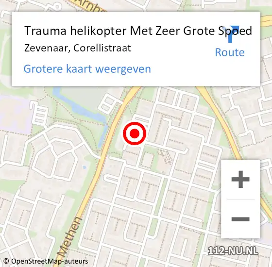 Locatie op kaart van de 112 melding: Trauma helikopter Met Zeer Grote Spoed Naar Zevenaar, Corellistraat op 25 oktober 2024 13:11