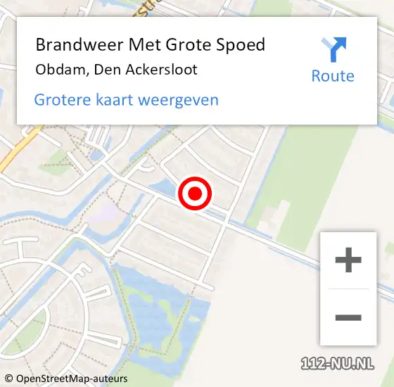 Locatie op kaart van de 112 melding: Brandweer Met Grote Spoed Naar Obdam, Den Ackersloot op 25 oktober 2024 13:15